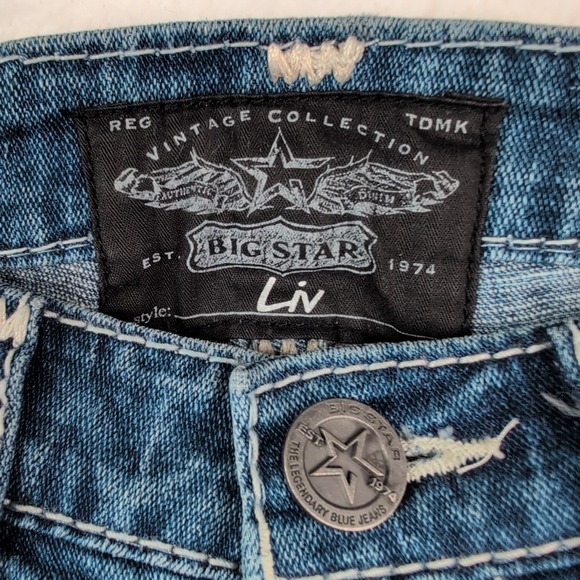 Big Star Liv Jeans Women's 28 Blue Straight Leg Distressed Stretch - Picture 4 of 9